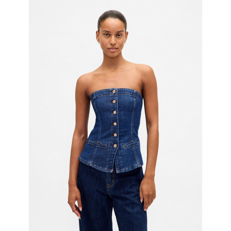 STRAPLESS DENIM TOP - DARK WASH RINSED