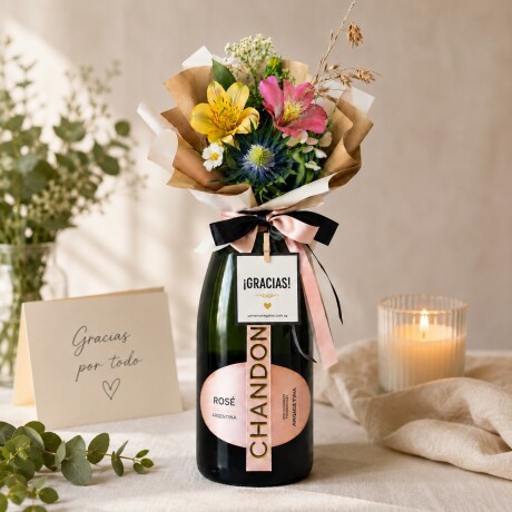 Premium Bouquet Chandon y Arreglo de flores- Gracias Premium Bouquet Chandon y Arreglo de flores- Gracias