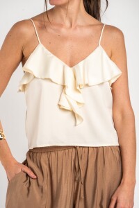 Musculosa Volado Saten Beige