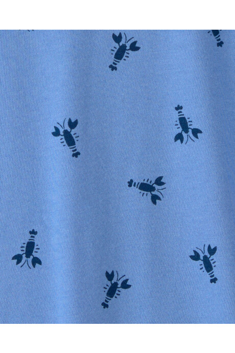 Remera de algodón, azul, diseño langostas Sin color