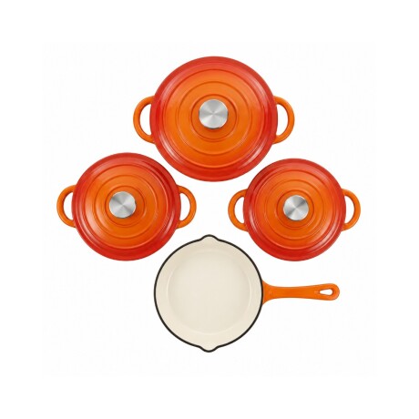 SET DE OLLAS DE HIERRO FUNDIDO FIRE KING 7 PCS NARANJA SET DE OLLAS DE HIERRO FUNDIDO FIRE KING 7 PCS NARANJA