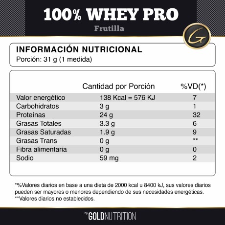 100% Whey Pro 5lb Gold Nutrition Frutilla