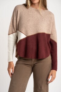 Sweater Intarsia Color Block Burdeos