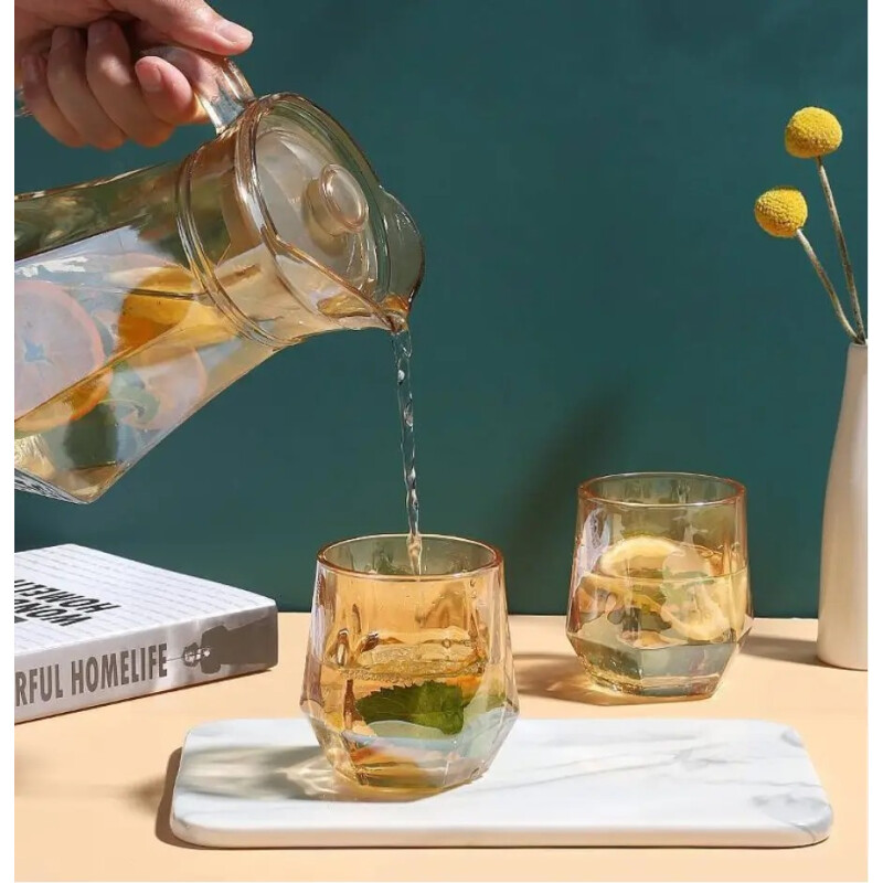 Juego de Jarra y Vasos de Vidrio * 6 Golden