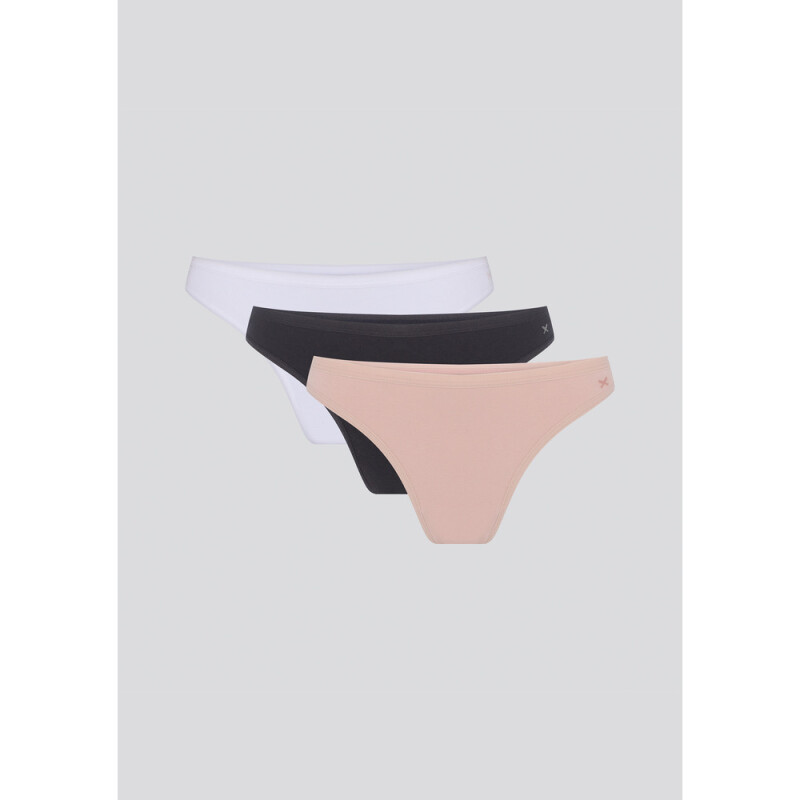 KIT COM 3 CALCINHAS FEM PRETO/BEGE/BRANCO