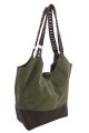 Tote bag de cuero con gamuza Verde