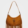 Cartera al hombro Western en efecto gamuza Cuoio