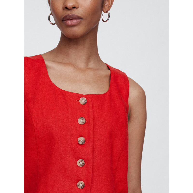 V-SCOOP NECK VEST - BEACHY LINEN TOMATO RED 18-1660TCX