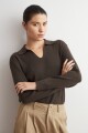 Sweater cuello polo chocolate melange