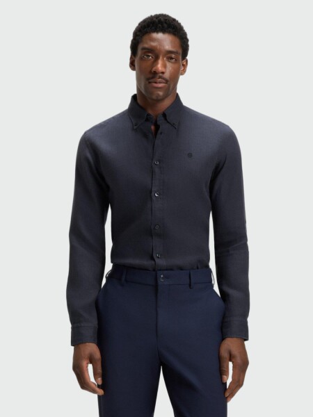 BOSS - Camisa Slim- Fit Lino Azul Oscuro