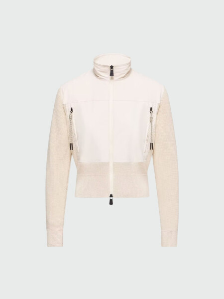 MONCLER - Cárdigan acolchado de algodón con cierre Gris