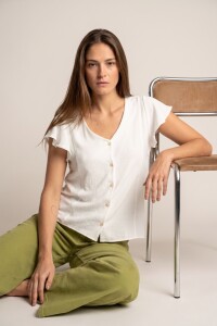 Blusa Escote V Nacar