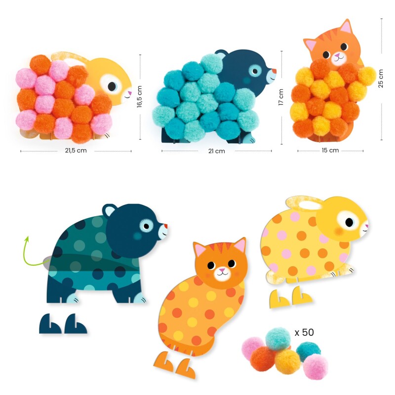 Kit para hacer collages con pompones de animales Djeco Kit para hacer collages con pompones de animales Djeco