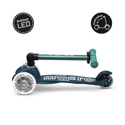 Monopatín Micro Mini Plegable Neón LED Ajustable con 3 Ruedas VERDE