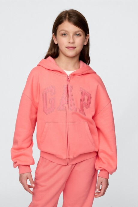 Buzo Canguro Con Cierre Logo Gap Niña Fresh Coral