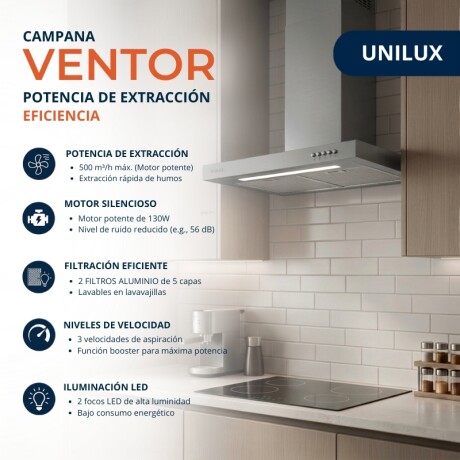 CAMPANA EXTRACTORA VENTOR 60CM Campana Extractora Ventor 60CM Acero Inoxidable