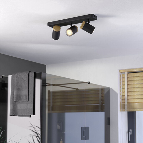 Aplique spot de pared acero negro y madera 3xGU10 EG6412