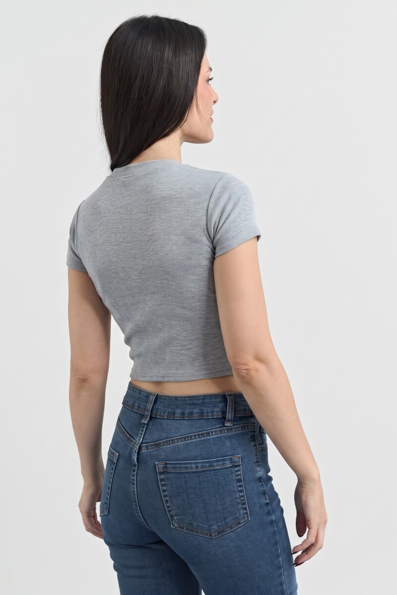 Remera m/c acanalada cuello a la base GRIS MELANGE