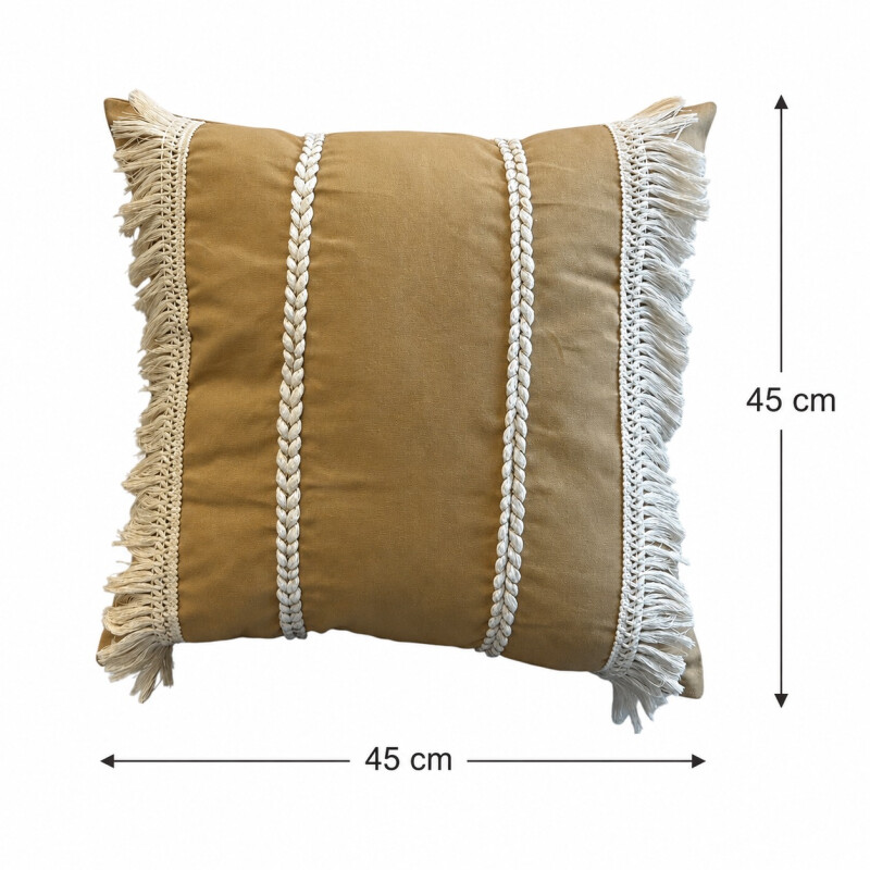 Almohadón con Trenzas y Flecos 45x45cm Beige