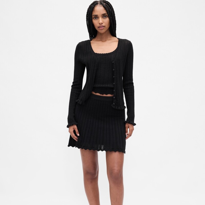 COTTON POINTELLE CARDI BLACK