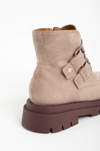 Bota Cuero Hebillas Rosa Viejo