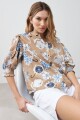 Camisa manga abullonada estampa floreada tostado