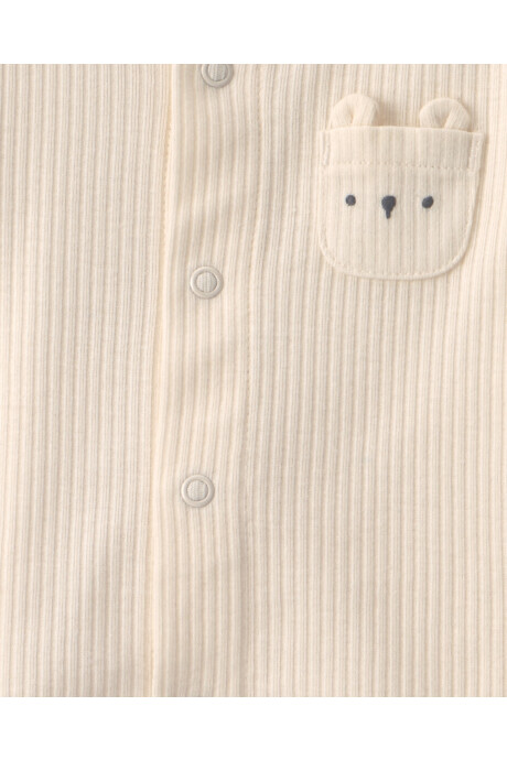 Set tres piezas de algodón, pantalón, body y saco, crema, diseño oso Sin color