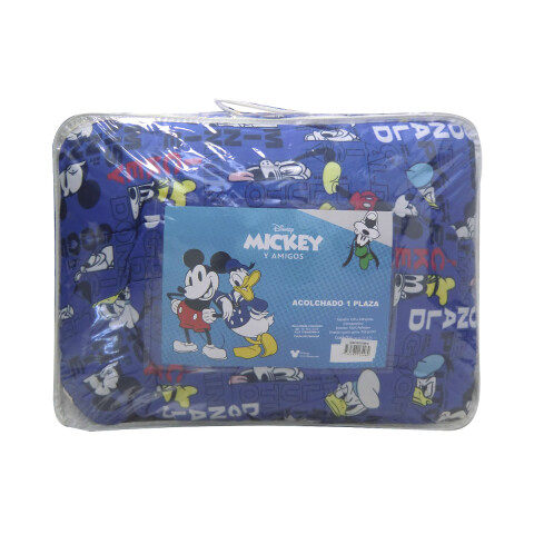 Acolchado Reversible 1 Plaza 100% Microfibra - Mickey Minnie Mickey y Sus Amigos Azul