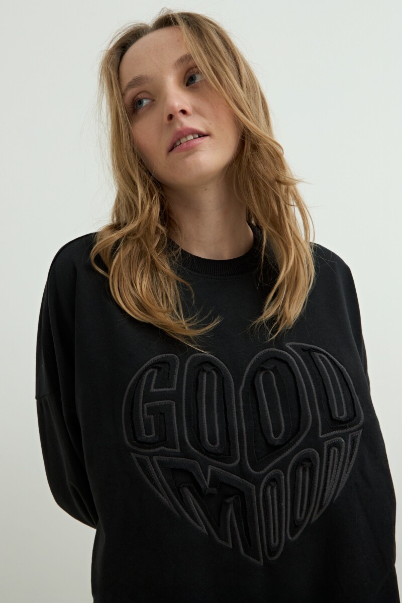 Sweatshirt efecto lavado Good Mood NEGRO