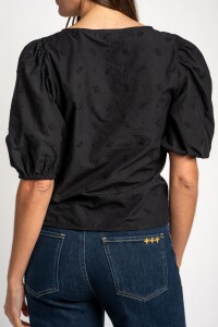 Blusa Bordada Frunces Negro