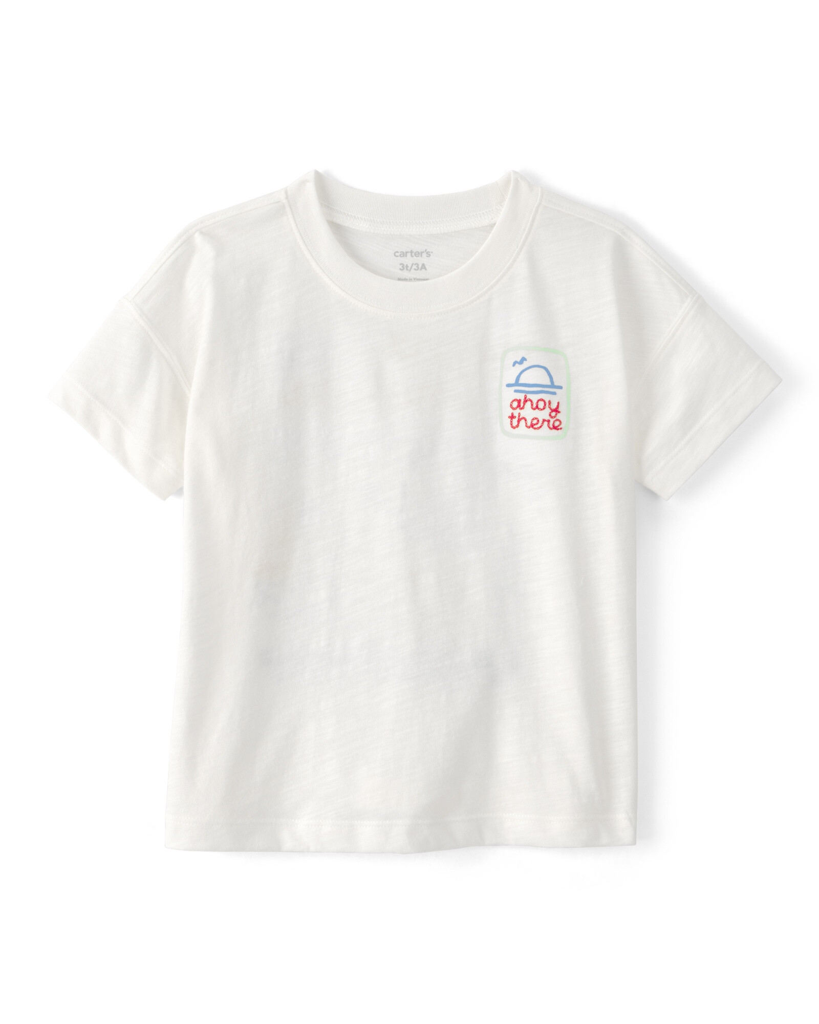 Remera de algodón, manga corta, blanca, estampa náutica Sin color
