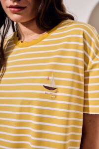 Vestido Manga Corta Rayado Amarillo