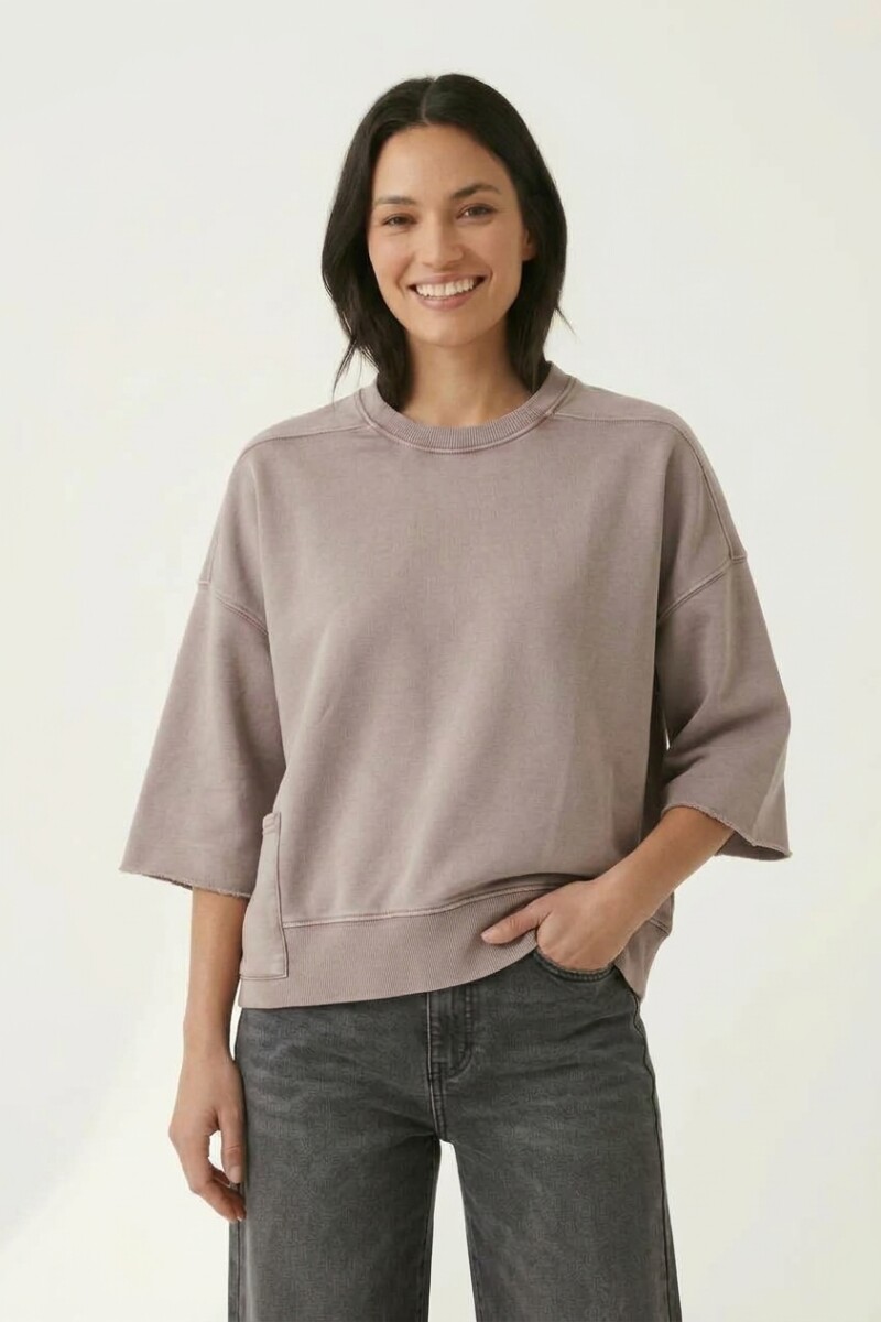 Sweatshirt manga 3/4 con bolsillo Rosa Palido