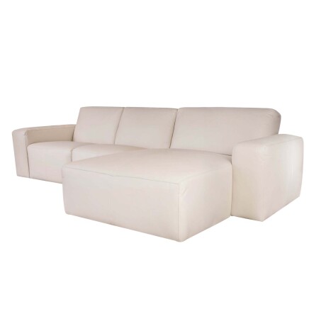 SOFA CON CHAISE MÁS DE 4 CUERPOS CUERO-Y-MADERA NATURAL-BEIGE LOFT ARENA