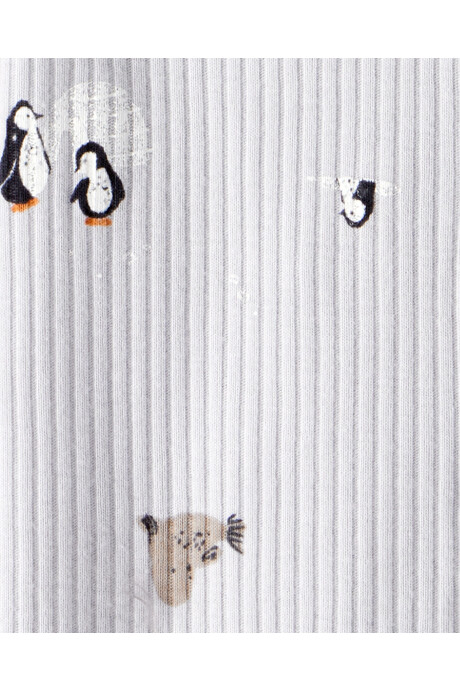 Pijama una pieza de algodón acanalado, con pie, diseño ártico Sin color