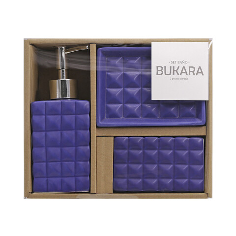 Set x 3 Accesorio de Baño Cerámica Labrada Bukara AZUL
