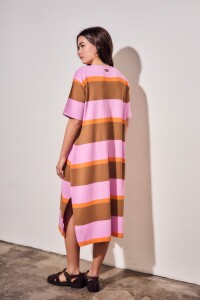 Vestido Tejido A Rayas Rosa