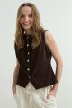 Top denim con botones al frente CHOCOLATE
