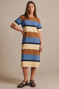 Vestido Tejido A Rayas Ceruleo