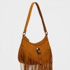 Cartera al hombro Western en efecto gamuza Cuoio