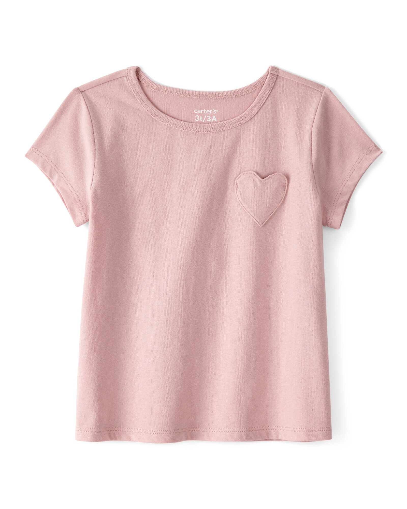 Remera de algodón, manga corta, rosada, bolsillo corazón Sin color