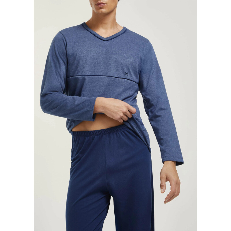 PIJAMA ML MASC AZUL MESCLA
