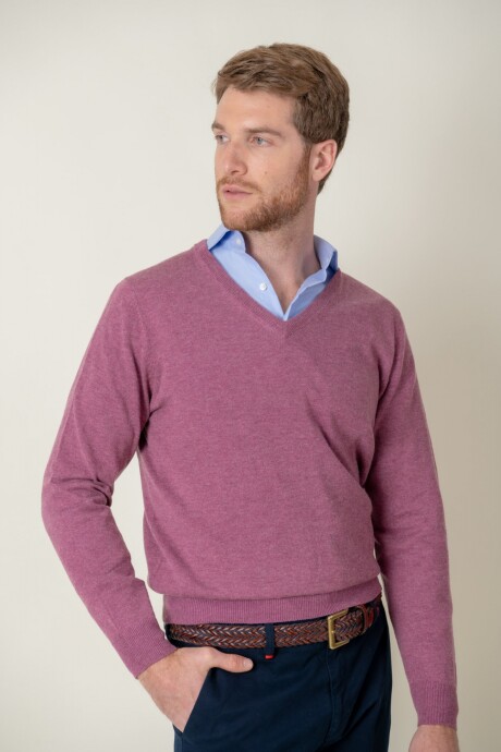 Sweater escote V lana. Dark Pink
