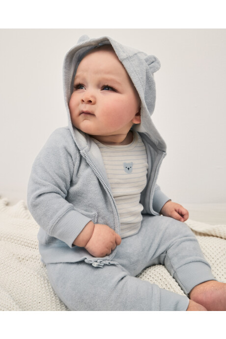 Set tres piezas de algodón, campera y pantalón de terry, más body, diseño oso Sin color