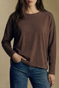 Remera Manga Larga Algodon Lavado Chocolate