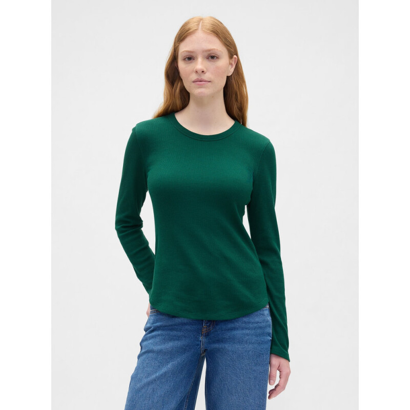 V-LS OPP WAFFLE TEE EVERGREEN GLAMOUR