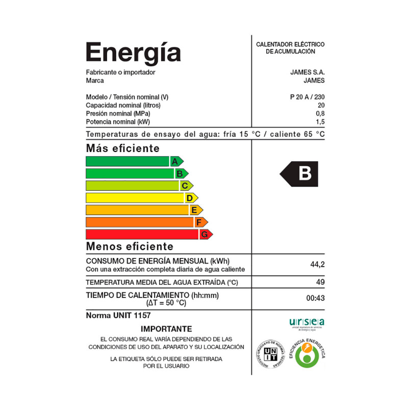 TERMOTANQUE JAMES 20 L ACERO Prisma N/A