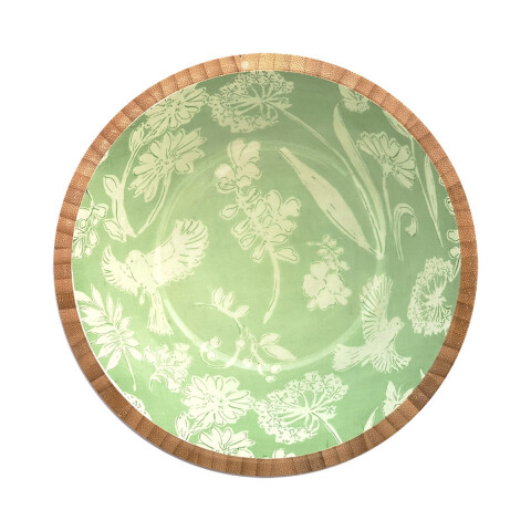 Bowl de Madera de 20,5 cm Pajaros Verde
