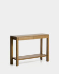 Consola Arelida de chapa y madera maciza de roble acabado marrón claro 112 x 80 cm FSC Mix Credit Consola Arelida de chapa y madera maciza de roble acabado marrón claro 112 x 80 cm FSC Mix Credit