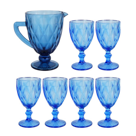 Set de jarra y 6 copas de vidrio labradas Set de jarra y 6 copas de vidrio labradas
